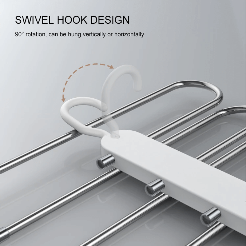 6-in-1 Roestvrij Staal Opvouwbaar Broekenrek | Multifunctionele Kleerhanger voor Garderobe & Reizen - Bespaar ruimte met verstelbare lagers