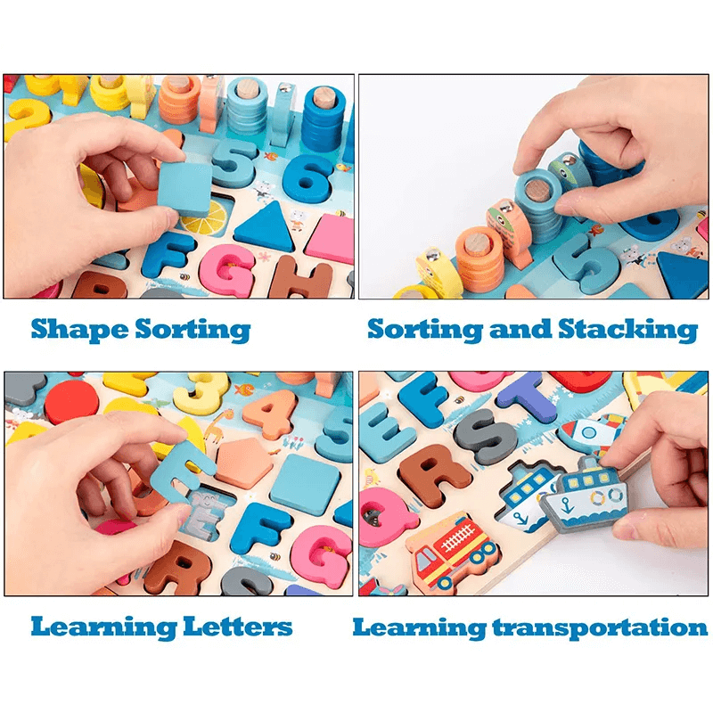 Montessori Houten Puzzels voor Kleuters | 5-in-1 Houten Educatief Speelgoed met Visspel, Sorteren & Tellen - Educatief Leerspel voor Kinderen van 2-5 jaar