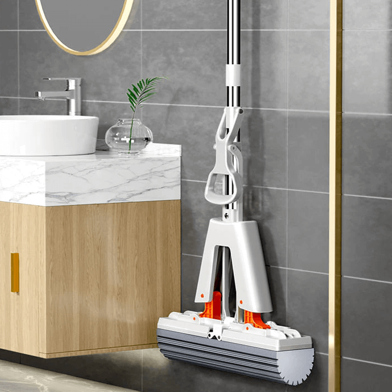 Zelfpersende mop met telescopische steel - opvouwbare katoenen mop voor effectief reinigen en drogen van vloeren