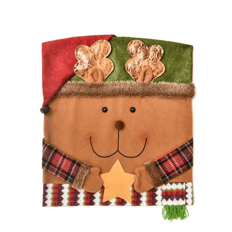 3x Kerst Decoratie Stoelhoezen voor de Rugleuning 48x54cm - Kerstman, Sneeuwman, Rendier