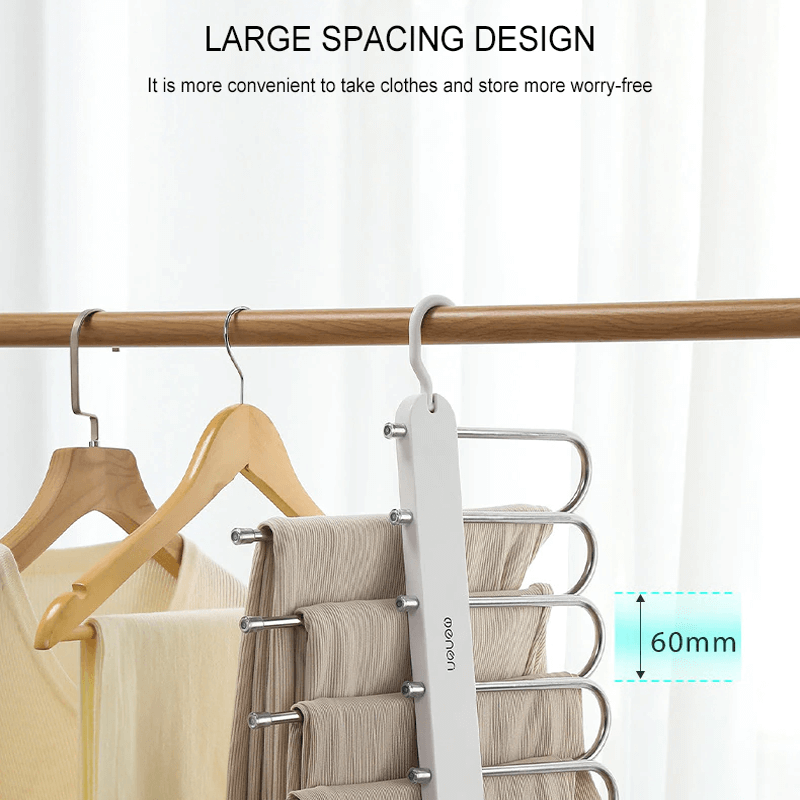 6-in-1 Roestvrij Staal Opvouwbaar Broekenrek | Multifunctionele Kleerhanger voor Garderobe & Reizen - Bespaar ruimte met verstelbare lagers