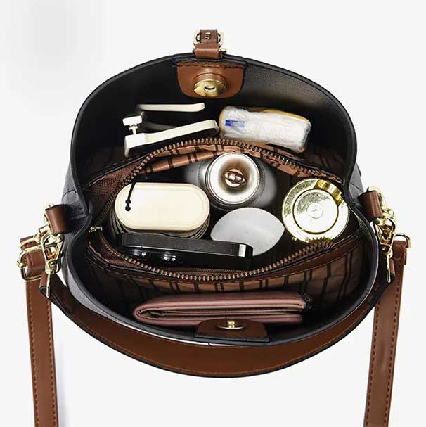 Modeva - Designer Geïnspireerd Vintage Leren Handtas met Emmer en Schouderriem