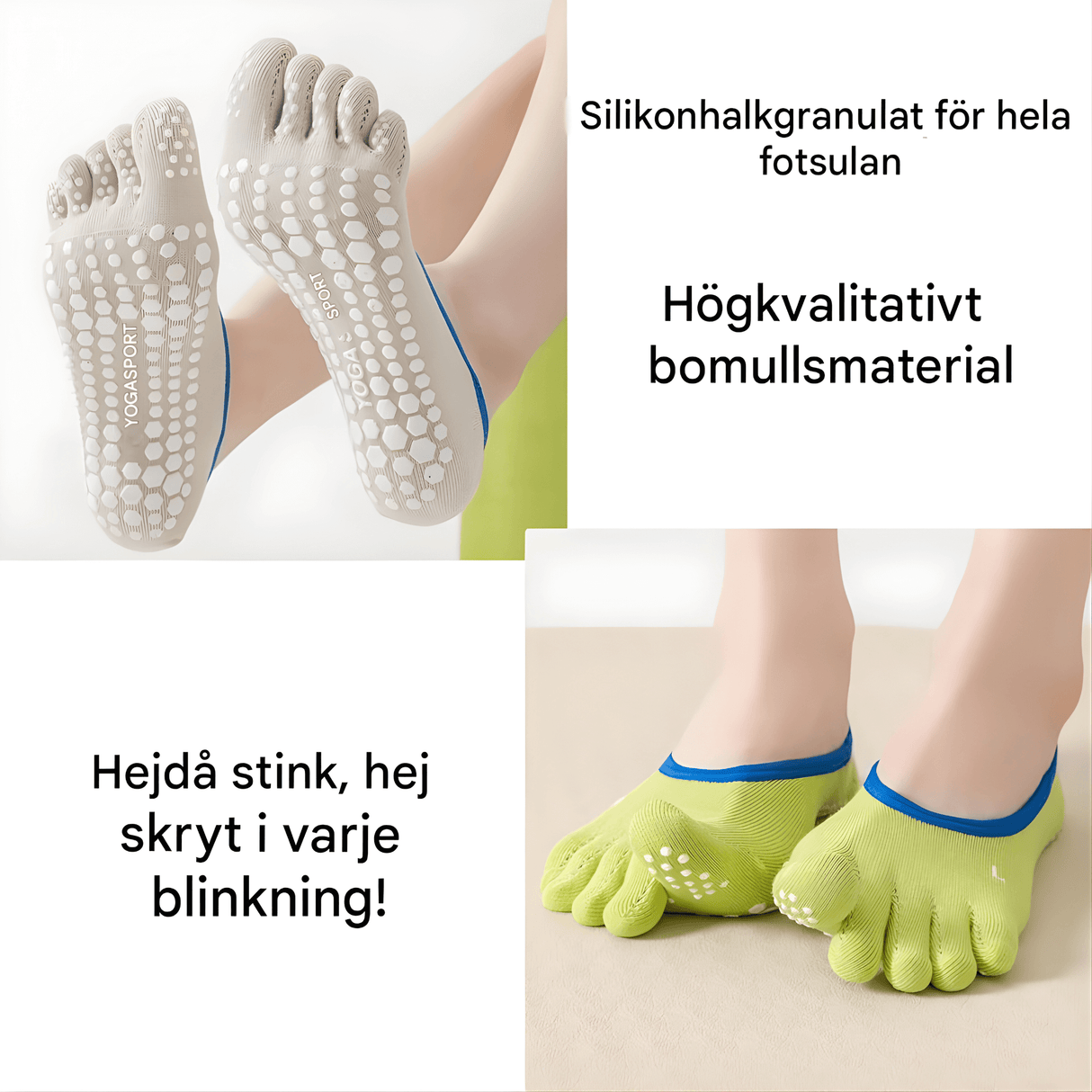 YogiGrip – Fem-Tå Yoga Strumpor med Halkskydd & Andningsbar Komfort för Kvinnor