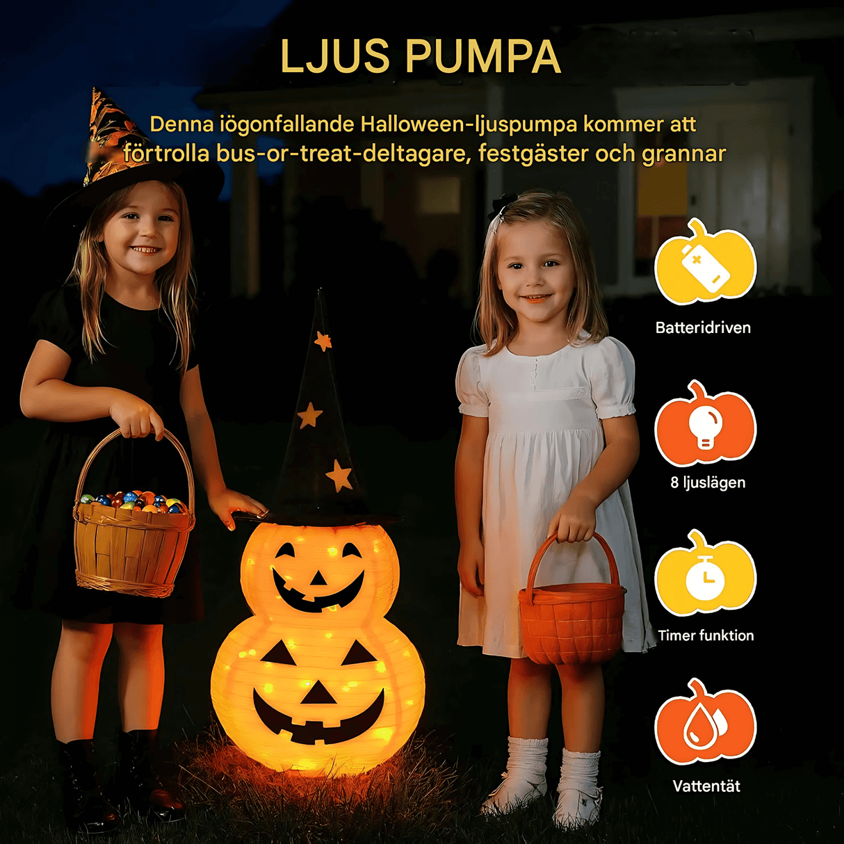 GlowPump – Hopfällbar Upplyst Halloween Pumpa med LED, Timer & Batteridriven Dekoration för Inomhus och Utomhus
