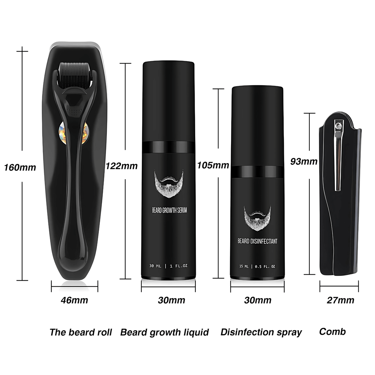 BeardForge – Skäggväxt Kit för Män med Roller, Serum, Desinfektionsspray & Kam