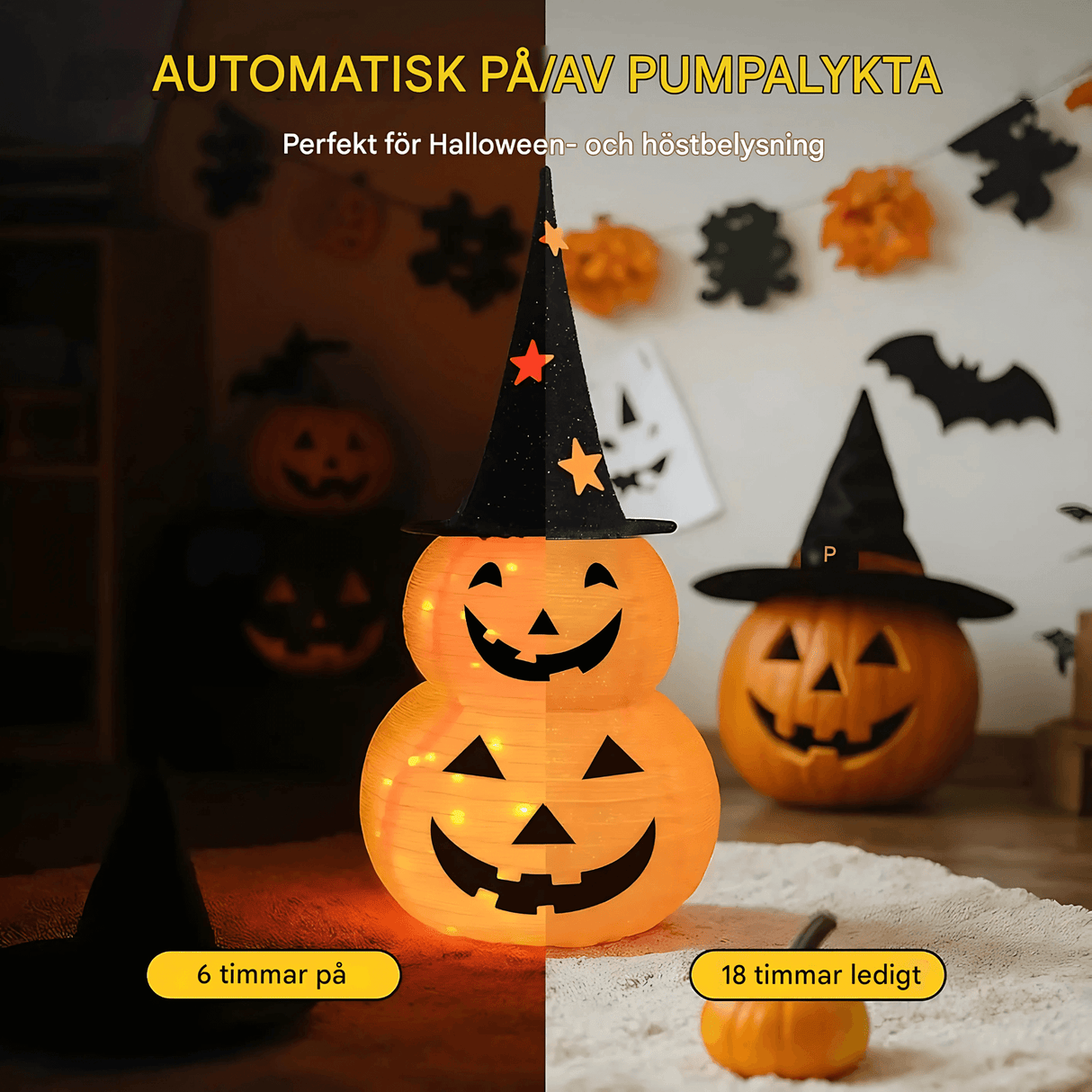 GlowPump – Hopfällbar Upplyst Halloween Pumpa med LED, Timer & Batteridriven Dekoration för Inomhus och Utomhus
