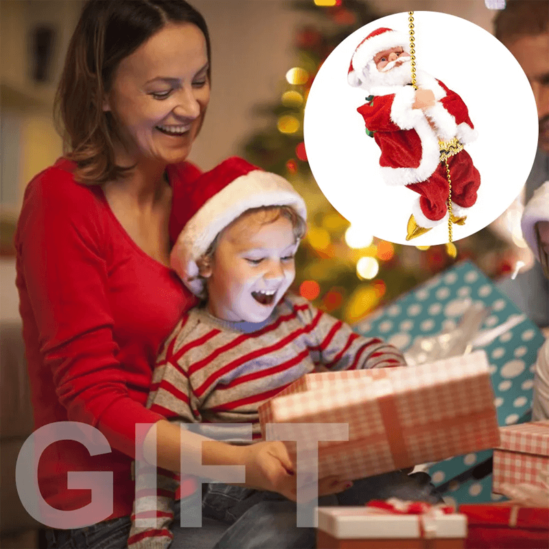 Klimmende kerstman in hangende ketting - werkt op batterijen