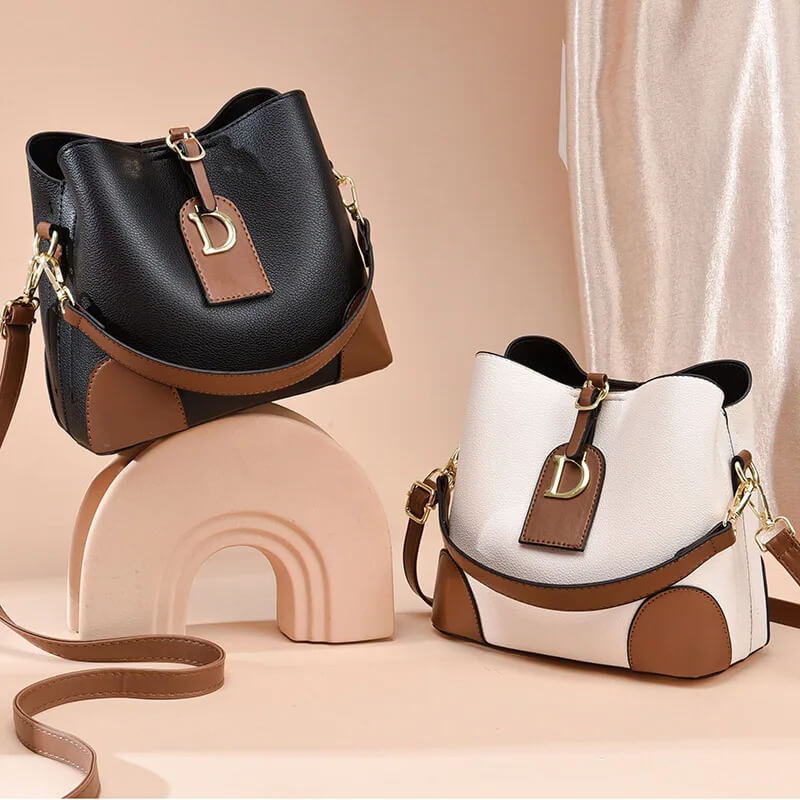 Modeva - Designer Geïnspireerd Vintage Leren Handtas met Emmer en Schouderriem