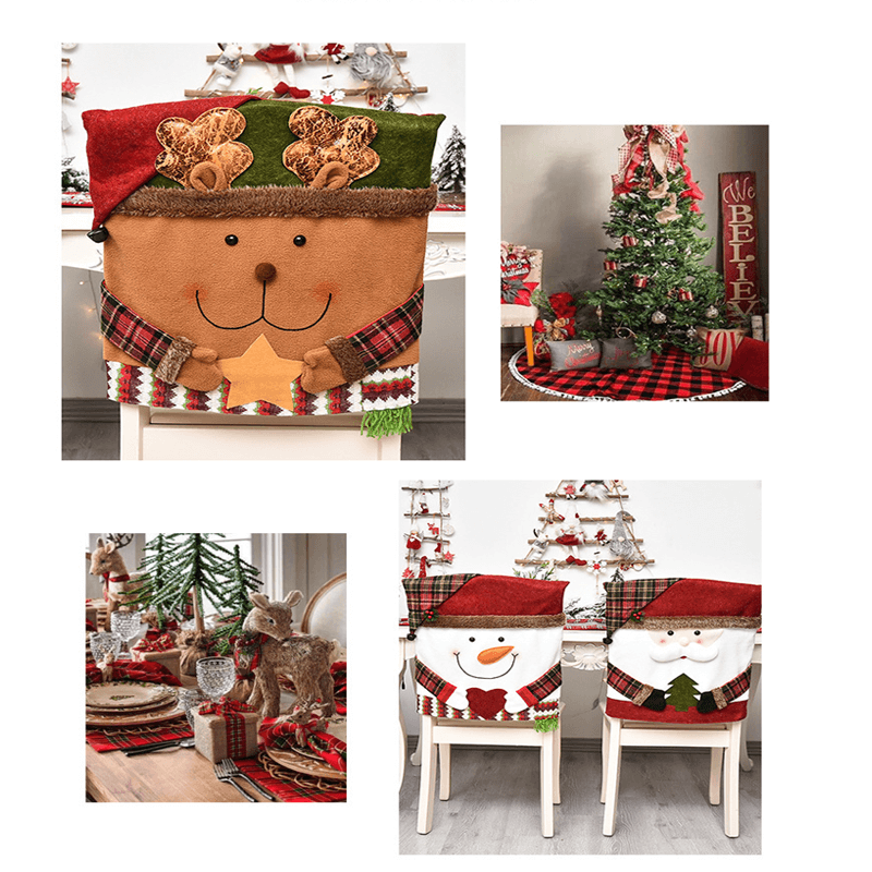 3x Kerst Decoratie Stoelhoezen voor de Rugleuning 48x54cm - Kerstman, Sneeuwman, Rendier