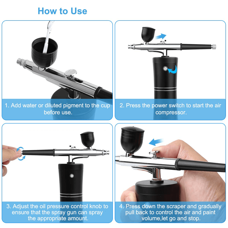 Draadloze airbrush met dubbelwerkend spuitpistool