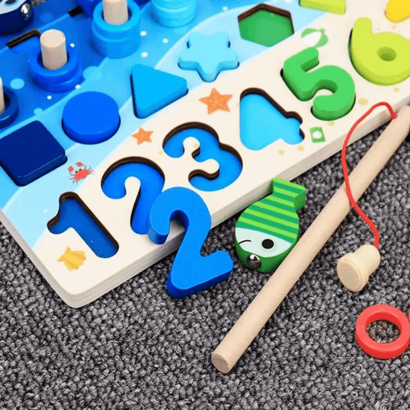 Montessori Houten Puzzels voor Kleuters | 5-in-1 Houten Educatief Speelgoed met Visspel, Sorteren & Tellen - Educatief Leerspel voor Kinderen van 2-5 jaar