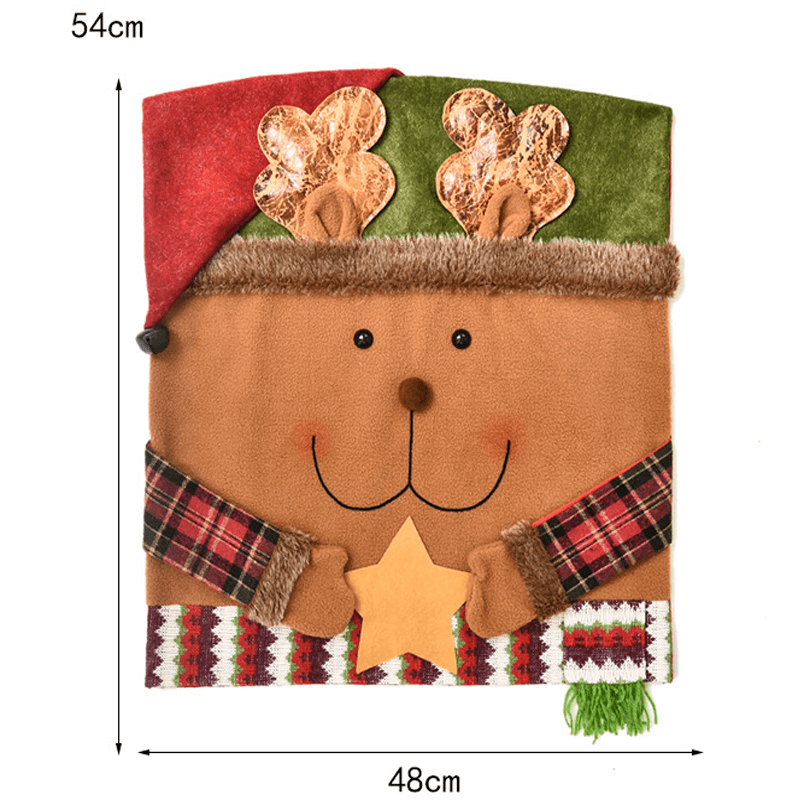 3x Kerst Decoratie Stoelhoezen voor de Rugleuning 48x54cm - Kerstman, Sneeuwman, Rendier