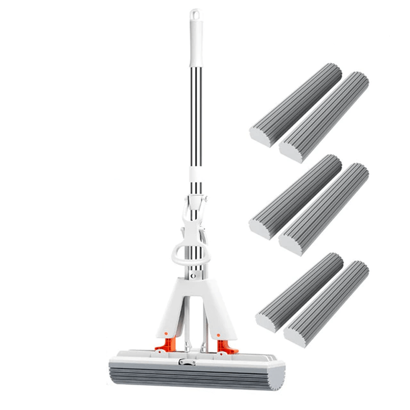 Zelfpersende mop met telescopische steel - opvouwbare katoenen mop voor effectief reinigen en drogen van vloeren