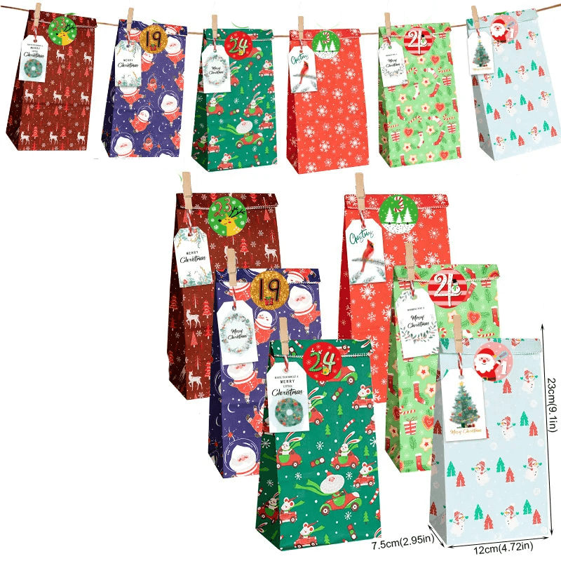 24x Multicoloured kerstcadeauzakjes - kant-en-klare cadeauzakjes