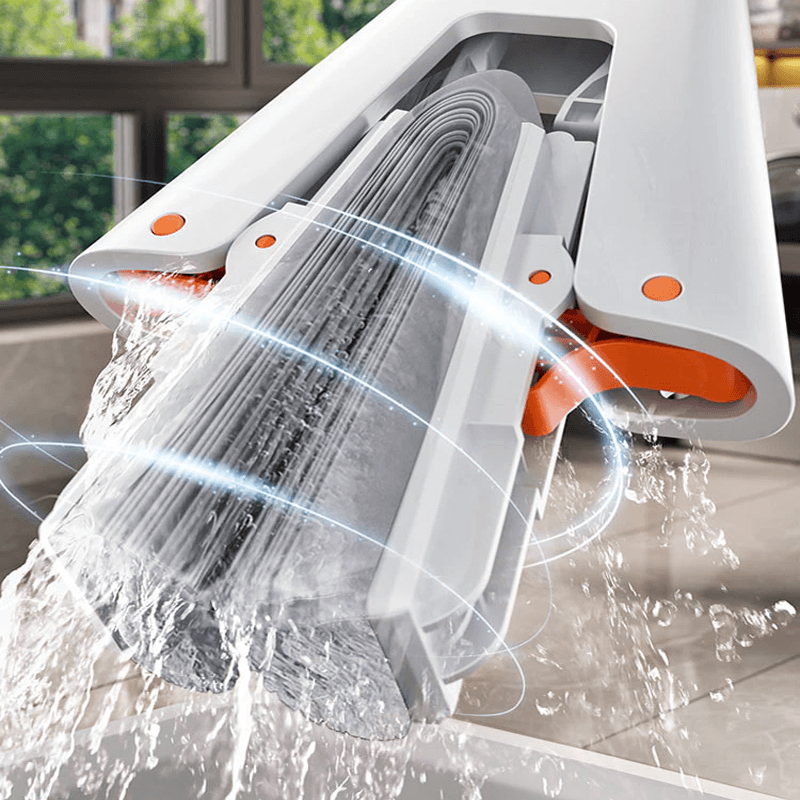 Zelfpersende mop met telescopische steel - opvouwbare katoenen mop voor effectief reinigen en drogen van vloeren