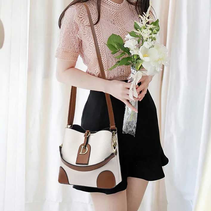 Modeva - Designer Geïnspireerd Vintage Leren Handtas met Emmer en Schouderriem