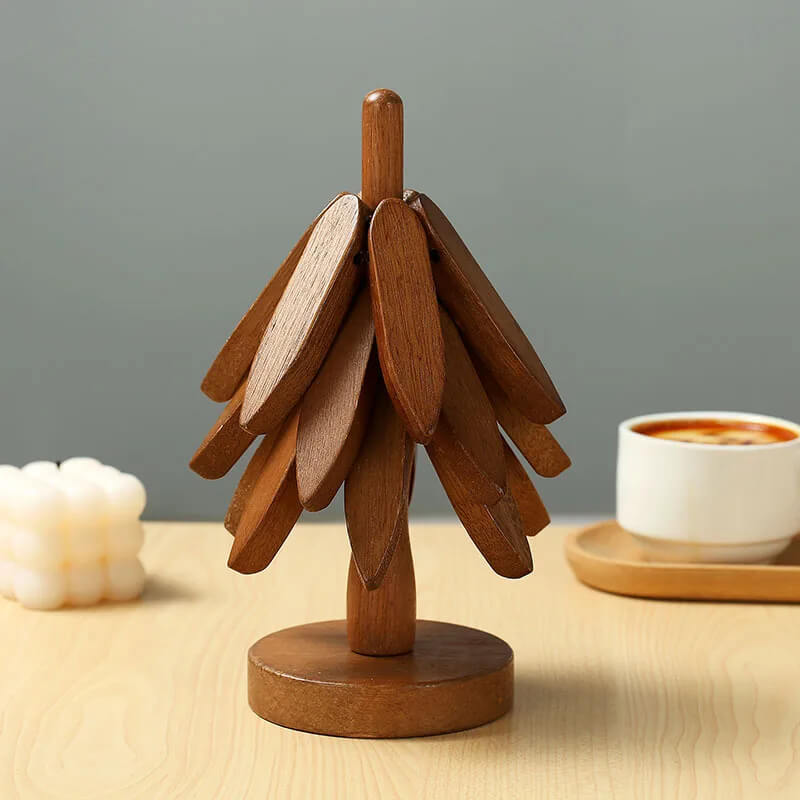 Onderzetters van walnoothout - Stijlvol en praktisch, houten kunst voor op tafel, set van 3 houten onderzetters, creatieve opvouwbare onderzetter voor potten