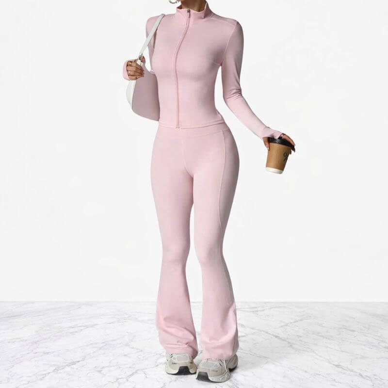 AeroFlare – Snabbtorkande Träningsset för Dam med Slim Fit Jacka & Flared Tights för Yoga, Träning och Vardag