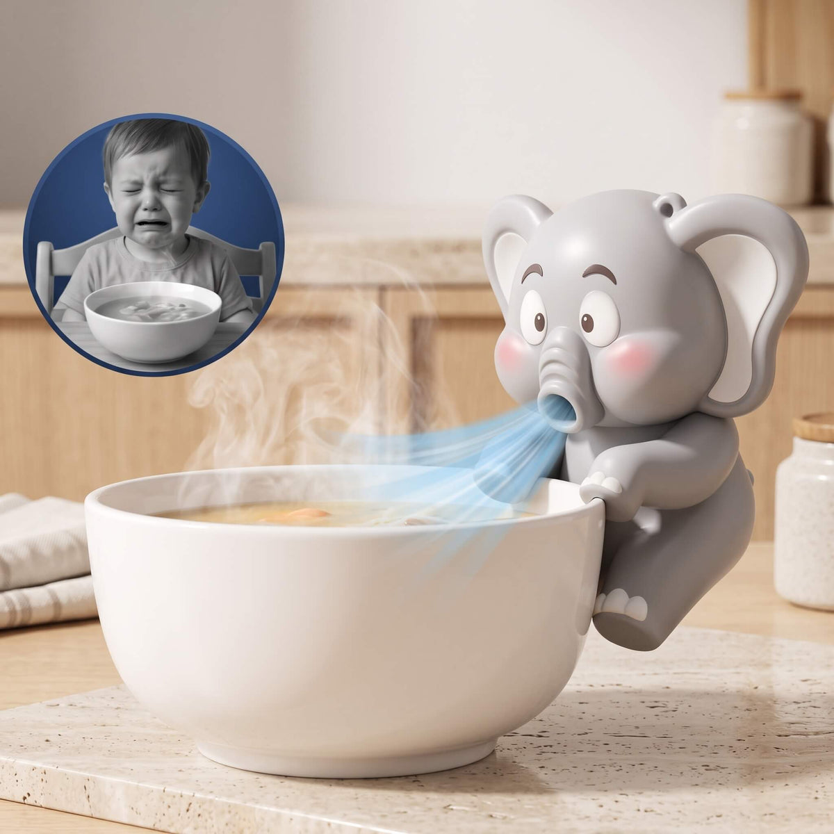 CoolBreeze – Söt Djurformad Matkylare med Klämfäste – USB-driven Minifläkt för Barnmat och Skål