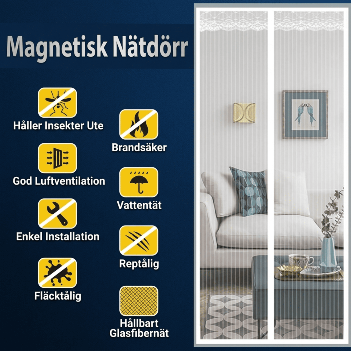 Magnetisch muskietennet voor deur met automatische sluiting | Insectennet met magnetisch slot - Bescherming tegen muggen voor patio, balkon & ingang (Meerdere maten)