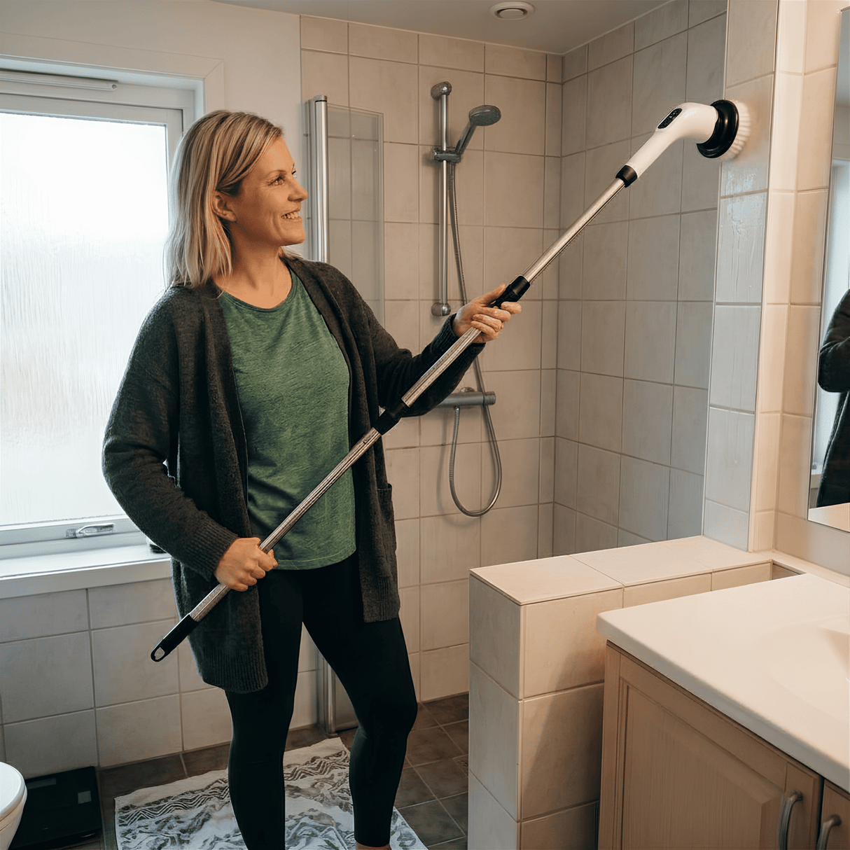 SpinClean - 9-in-1 elektrische reinigingsborstel met steel voor een milde reiniging