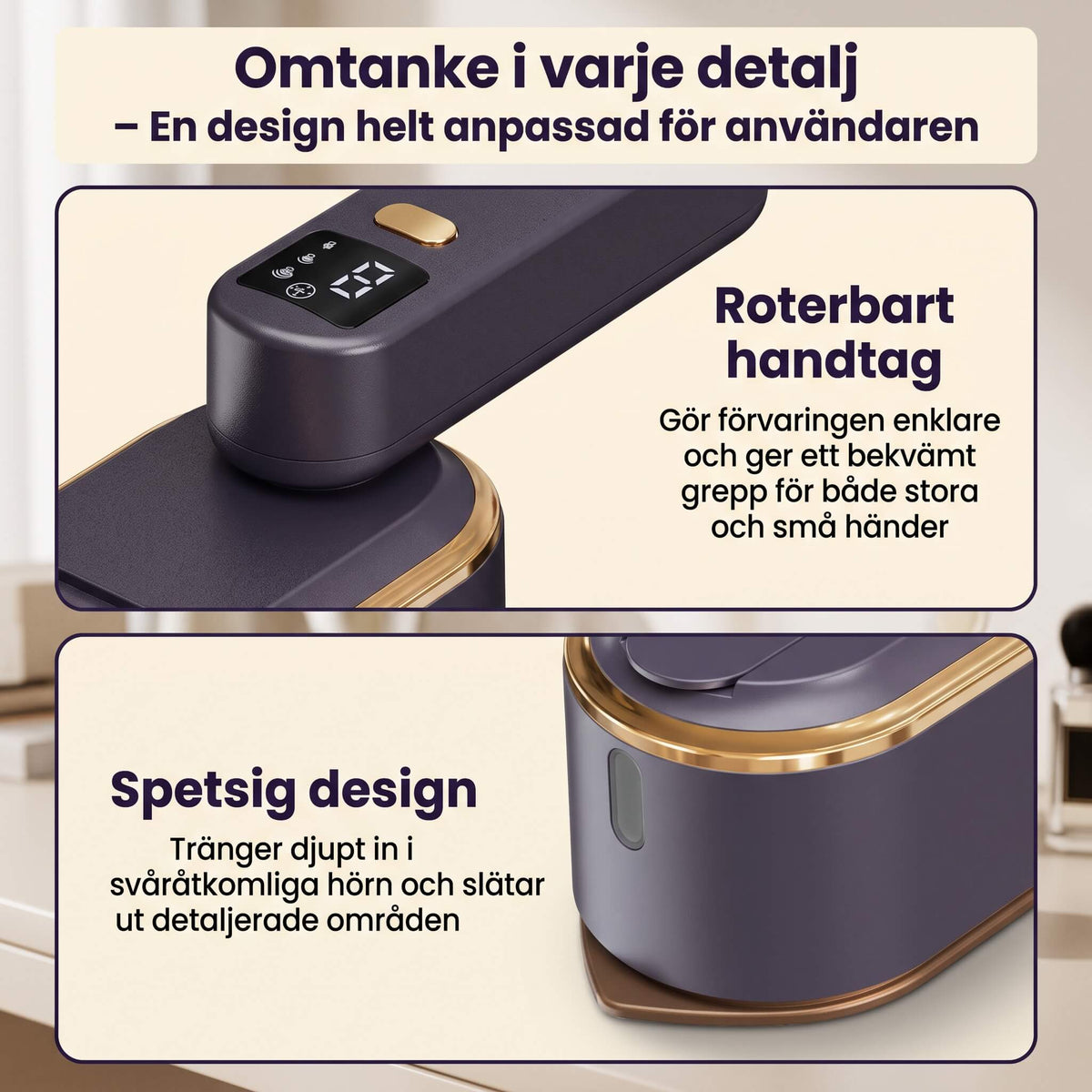 SteamFold – Handhållet Ångstrykjärn 1200W med Vikbart Handtag – Portabelt Resestrykjärn med Våt och Torr Strykning, LED-display och Väggfäste