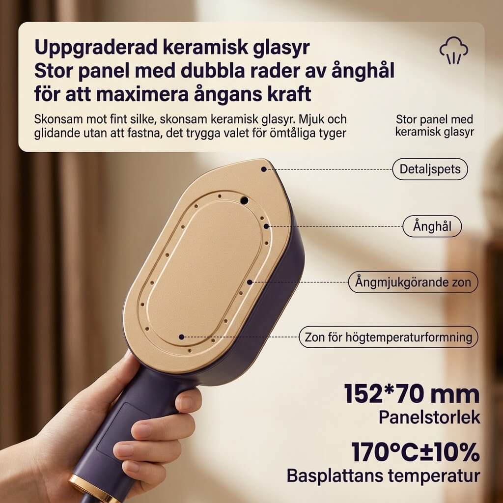 SteamFold – Handhållet Ångstrykjärn 1200W med Vikbart Handtag – Portabelt Resestrykjärn med Våt och Torr Strykning, LED-display och Väggfäste
