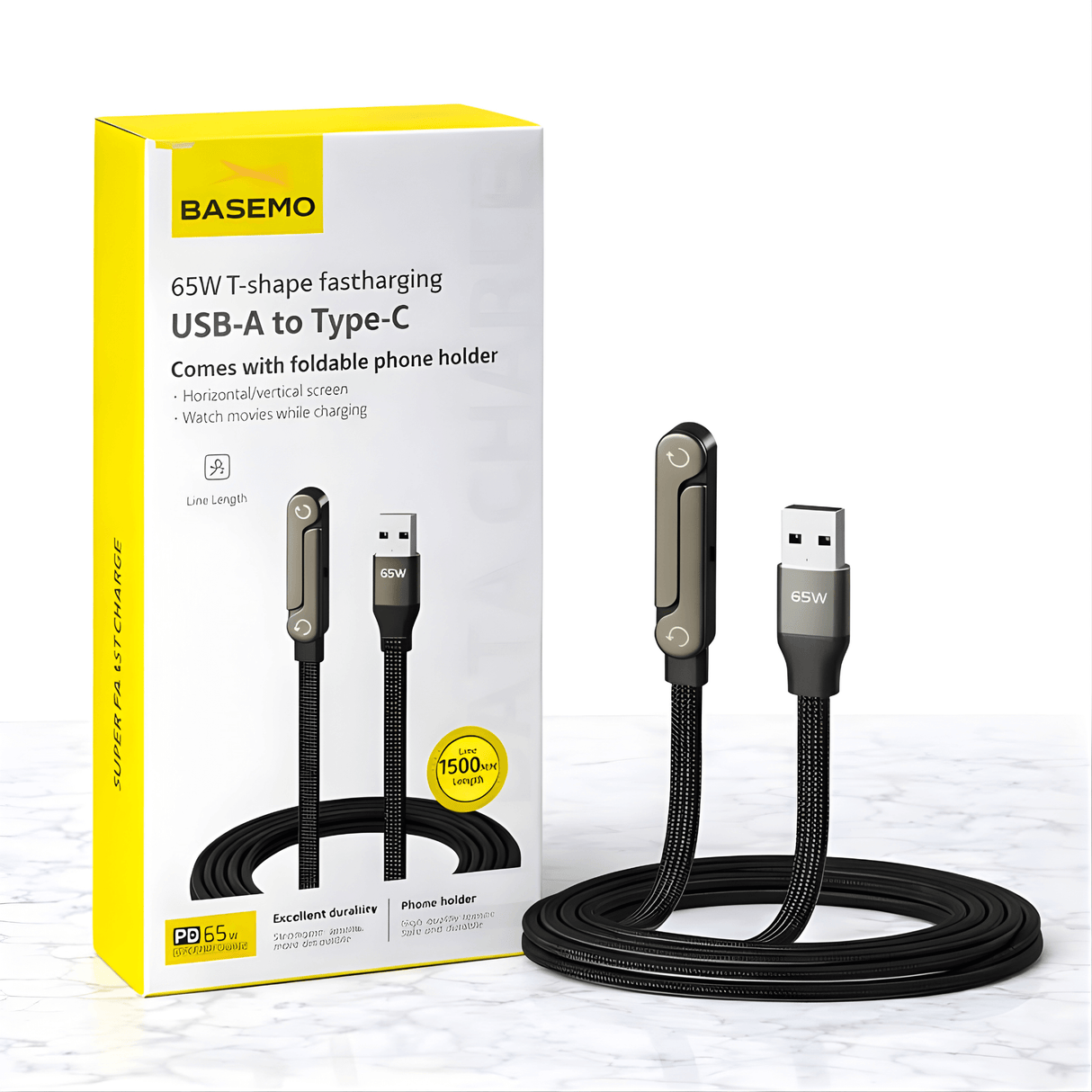 VoltDock – 240W/65W Snabbladdningskabel med Vikbart Stativ, Flätad Design & Elbow-Kontakt för Mobil, Surfplatta och Laptop