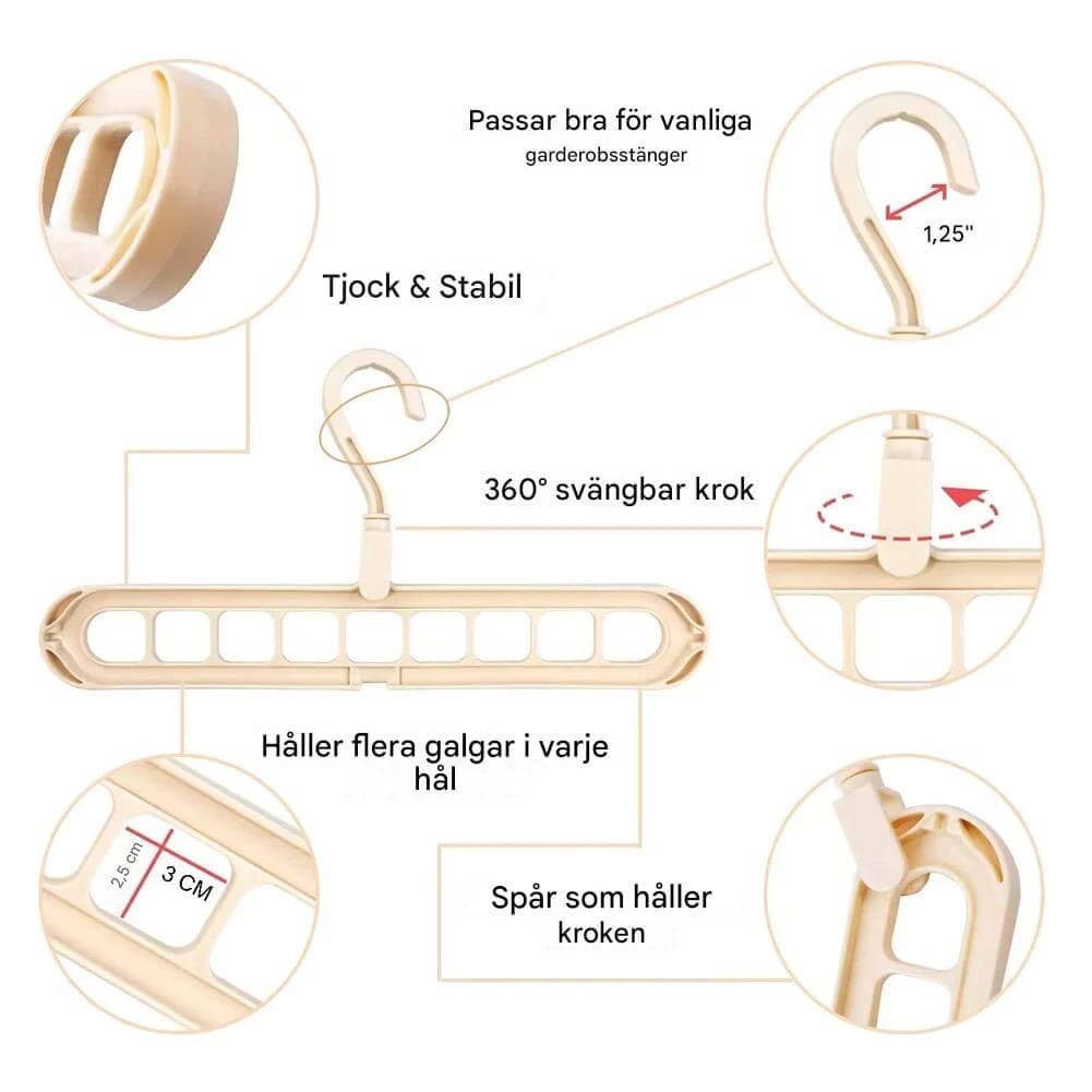 ClosetEase - Ruimtebesparende kleerhanger | Multifunctionele kleerhanger met 9 haken & 360° draaibare haak