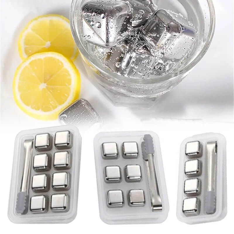 FrostGleam - Roestvrijstalen ijsblokjesset | Herbruikbare ijsblokjes voor whiskey, wijn & cocktails - Stijlvol, Cool & Geen Verdunning