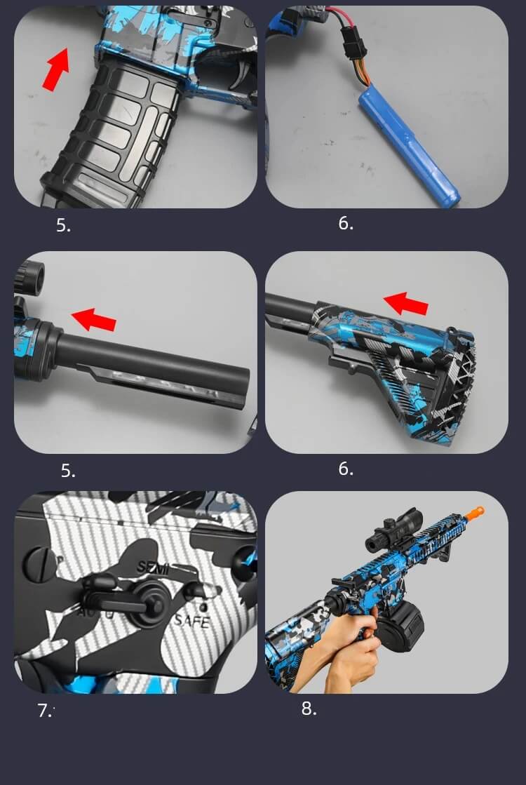 BlastForge - M416 Jelly Rifle met 7,4V batterij en dubbel magazijn voor actief buitenspelen