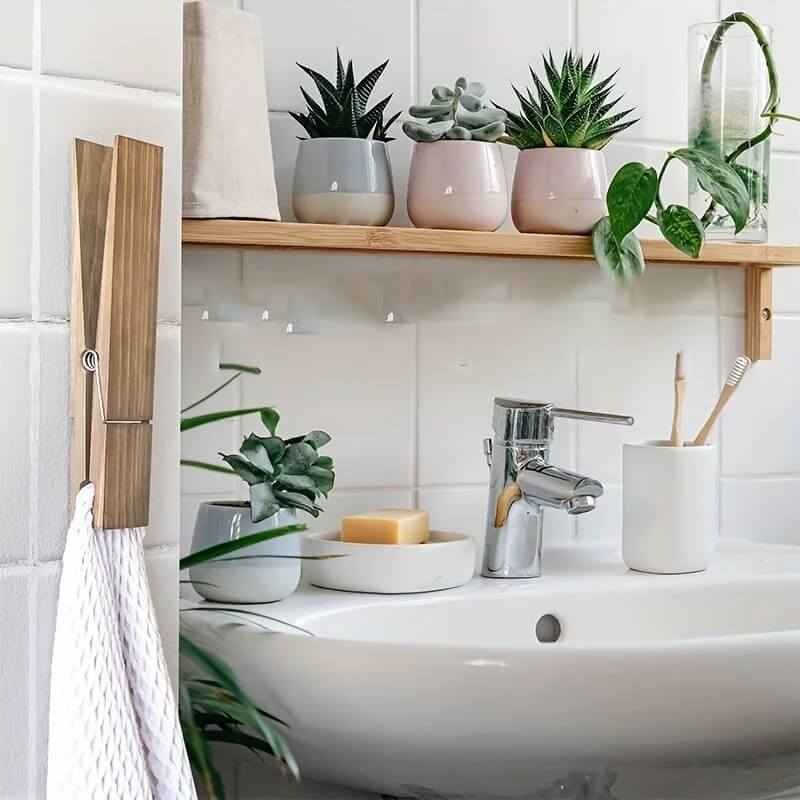 RustiClip - Wandgemonteerde Grote Houten Wasknijper | Rustieke Handdoekhouder in Decoratief Ontwerp