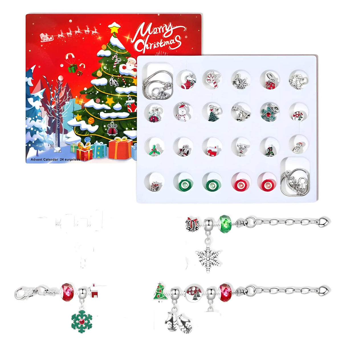 Charméa - 24 Daagse Sieraden Adventskalender voor Meisjes en Vrouwen met Kerstbedels en Armbanden