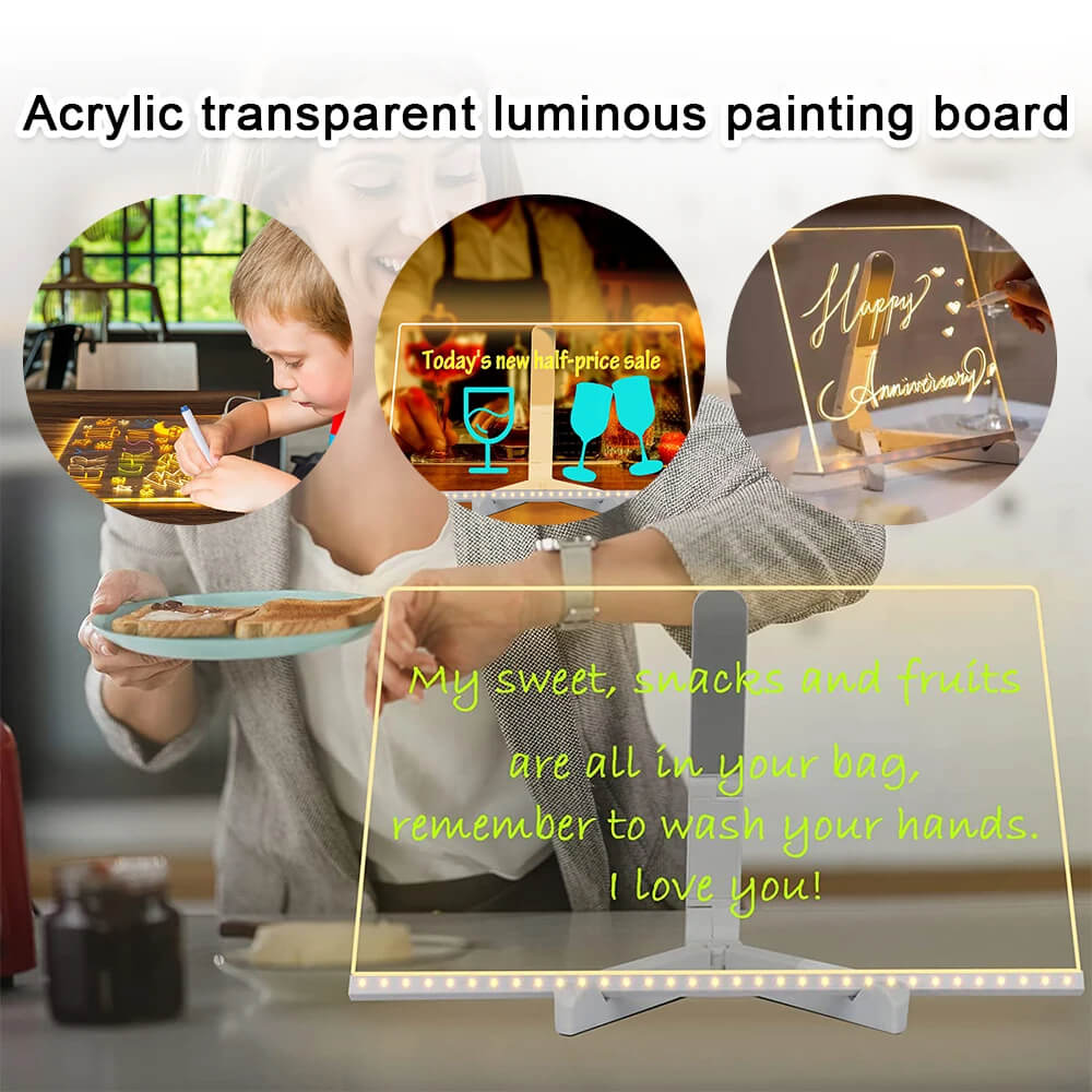 Transparant Licht Acryl Schrijfbord met 7-Kleuren Pennen - Herbruikbaar Boodschapbord met LED Verlichting