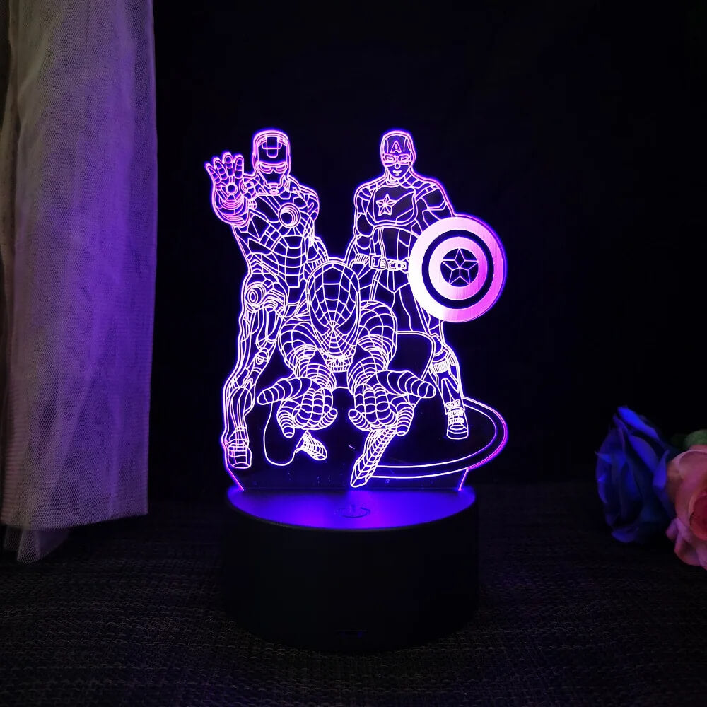 3D Superheld LED Nachtlicht met Afstandsbediening | 16 Kleuren & Aanraking - USB & Batterij Aangedreven Acryl Lamp voor Kinderen & Gameruimte