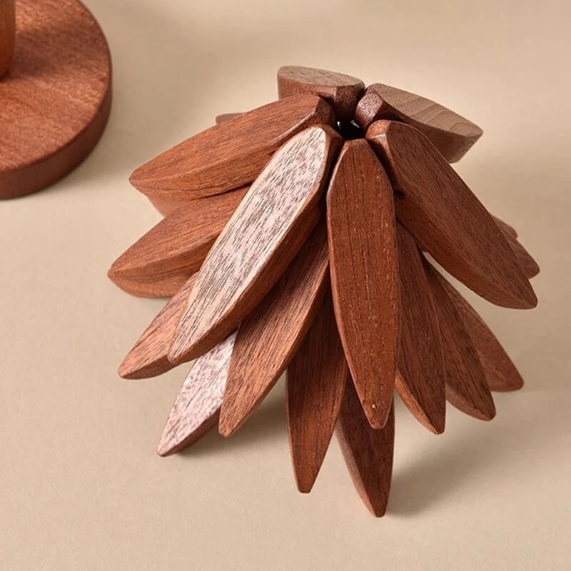 Onderzetters van walnoothout - Stijlvol en praktisch, houten kunst voor op tafel, set van 3 houten onderzetters, creatieve opvouwbare onderzetter voor potten