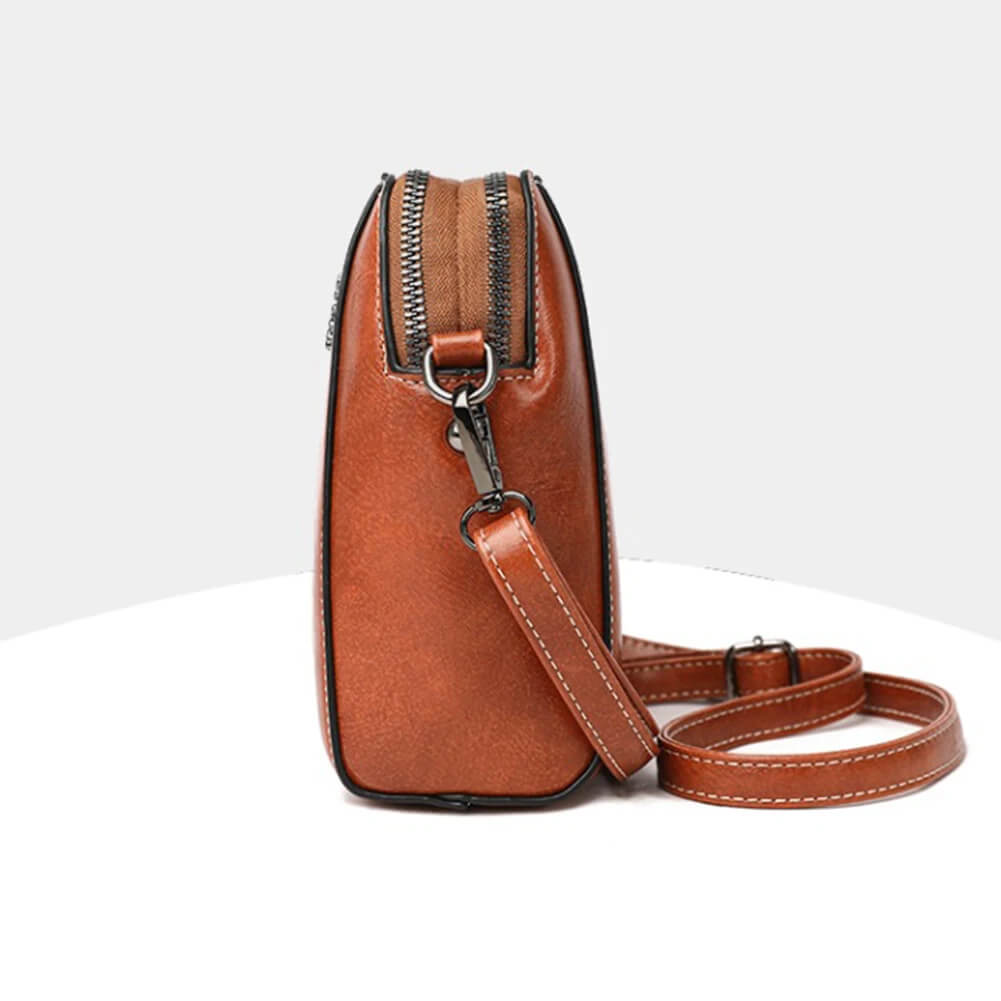 Vintage Crossbody Leren Tas voor Vrouwen - Verstelbare Schouderriem, Compact Ontwerp en Elegante Stijl