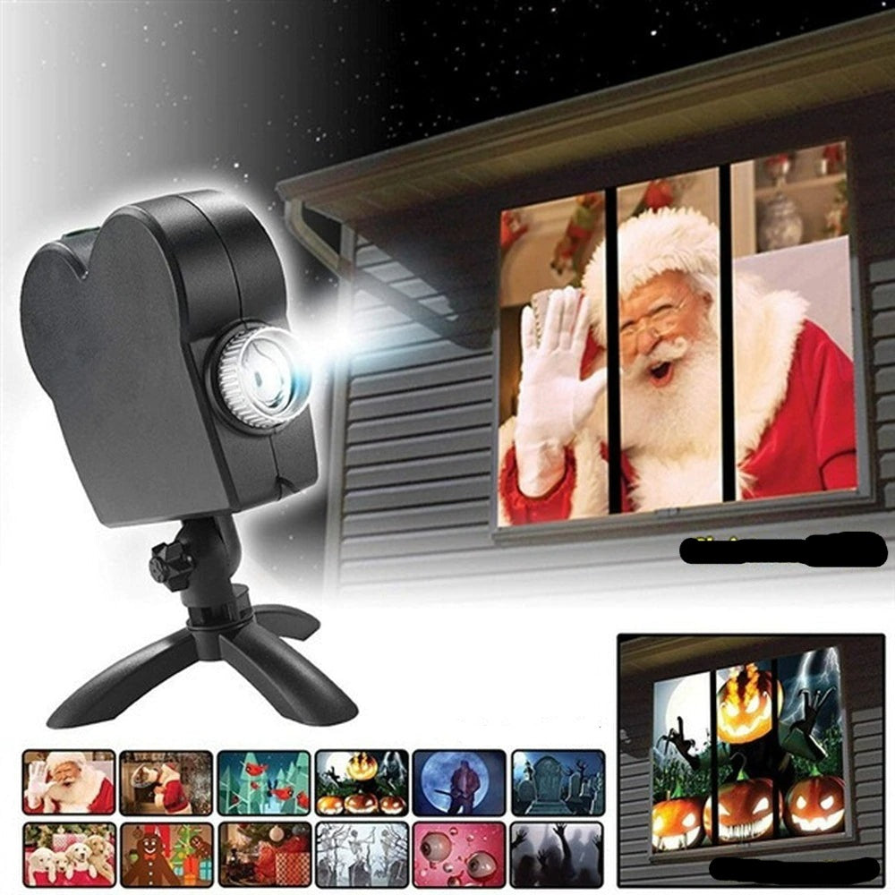 Kerstmis & Halloween holografische projector - 12 spookachtige projecties, LED podiumeffecten voor feesten, eenvoudige installatie, perfecte decoratie