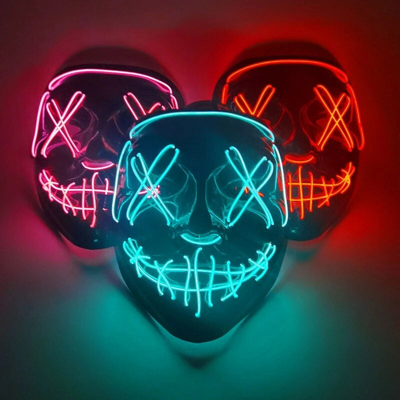 LED Horror Masker voor Halloween & Maskerade | Purge-geïnspireerd knipperend masker met 3 lichtstanden - Verstelbaar & Veilig EL-draad Ontwerp