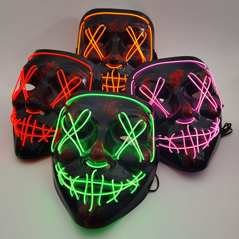 LED Horror Masker voor Halloween & Maskerade | Purge-geïnspireerd knipperend masker met 3 lichtstanden - Verstelbaar & Veilig EL-draad Ontwerp