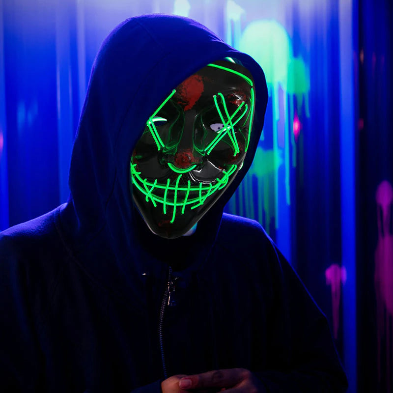 LED Horror Masker voor Halloween & Maskerade | Purge-geïnspireerd knipperend masker met 3 lichtstanden - Verstelbaar & Veilig EL-draad Ontwerp