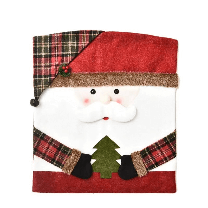 3x Kerst Decoratie Stoelhoezen voor de Rugleuning 48x54cm - Kerstman, Sneeuwman, Rendier
