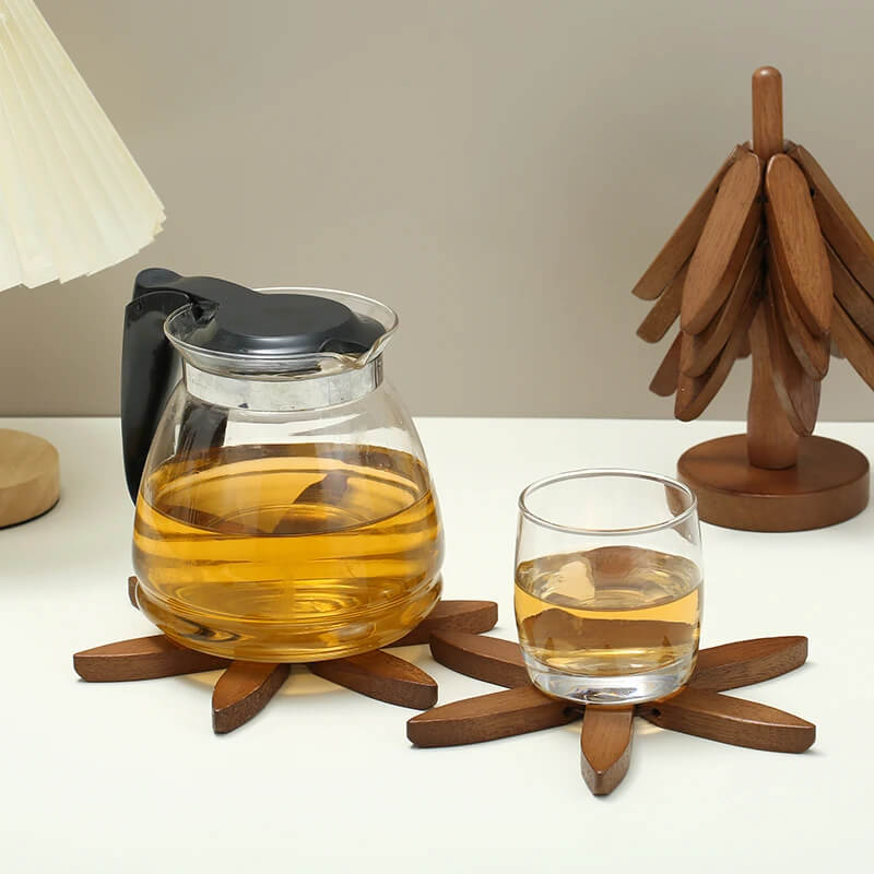 Onderzetters van walnoothout - Stijlvol en praktisch, houten kunst voor op tafel, set van 3 houten onderzetters, creatieve opvouwbare onderzetter voor potten
