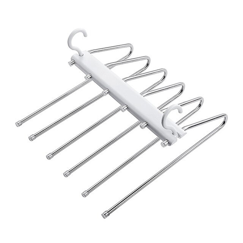 6-in-1 Roestvrij Staal Opvouwbaar Broekenrek | Multifunctionele Kleerhanger voor Garderobe & Reizen - Bespaar ruimte met verstelbare lagers