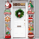 Vrolijk Kerstfeest Hangende Deurbanners - Kerstman, Sneeuwpop, Kerstboom, Peperkoekhuisje