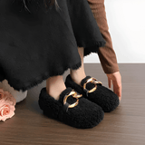 CozyGleam – Plush Faux Fur Cozy Shoes med Guldspänne och Teddy-Textur för Hem och Utomhus