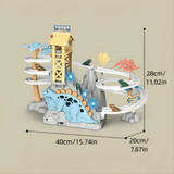DinoTrack – Elektrisk Dubbelbanig Dinosaurie-rutschkana med Dynamiska Klättertrappor, Ljus & Musik för Barn