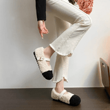 CuddleFlex – Plyschiga Cozy Skor med Guldspänne & Tvåfärgad Komfort för Inomhus och Lätt Utomhusbruk