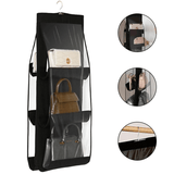 Zwarte Hangende Garderobe Organiser met 6 Zakken | Dubbelzijdige Opbergoplossing voor Tassen, Schoenen & Kleding