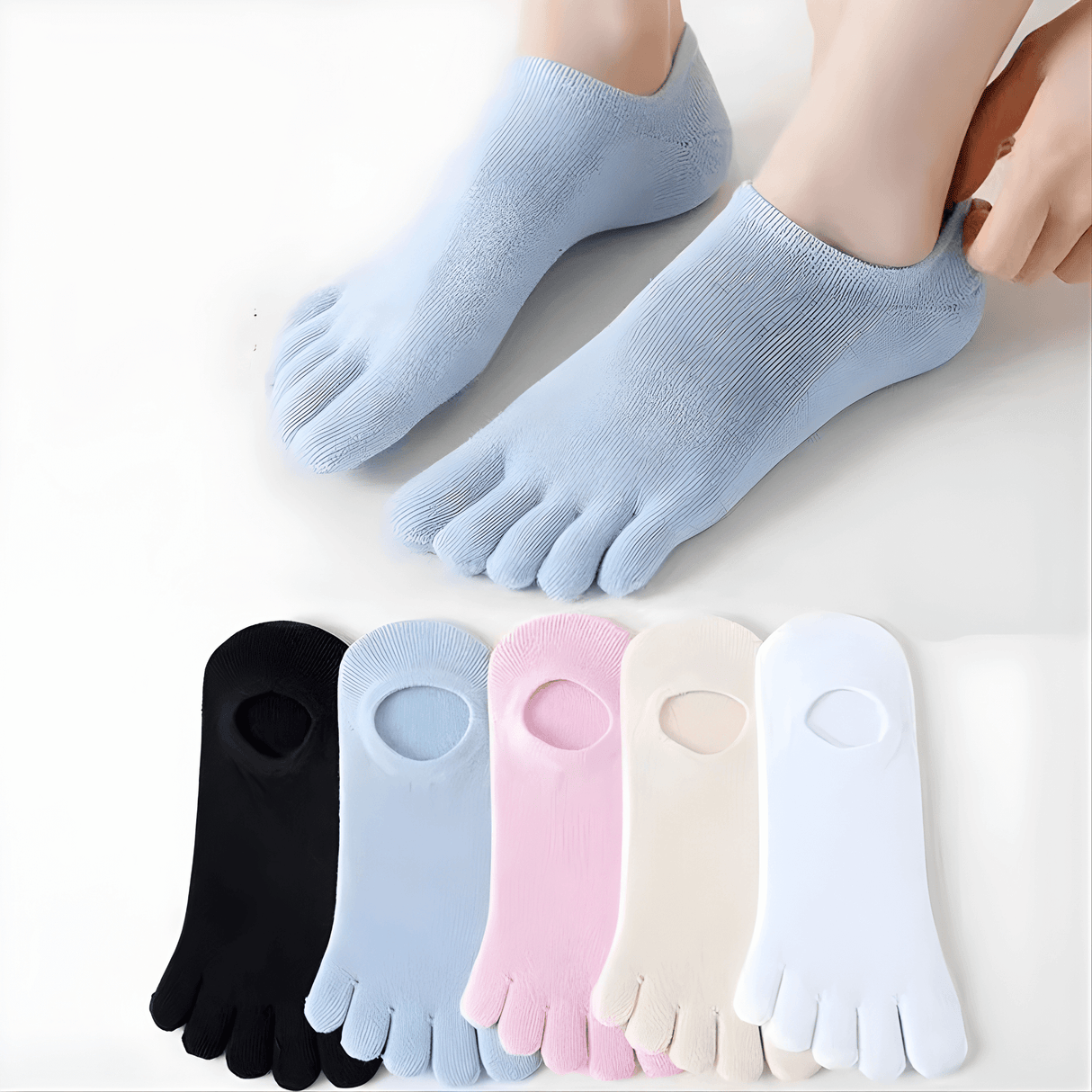 FlexiToe – 5 Par Halkfria Yoga- och Pilatesstrumpor med Fem Tår & Bekväm Passform för Dans och Träning